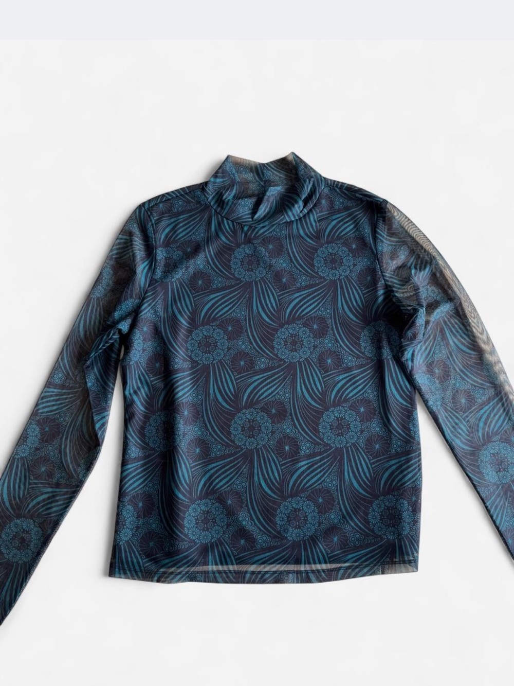 Brand new without tags Anthropologie Mock Neck Long Sleeve Top in Teal and Navy